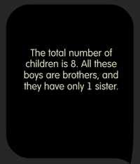 Tricky Test Each of the seven boys has only one sister. How many children must be in the boys’ families?